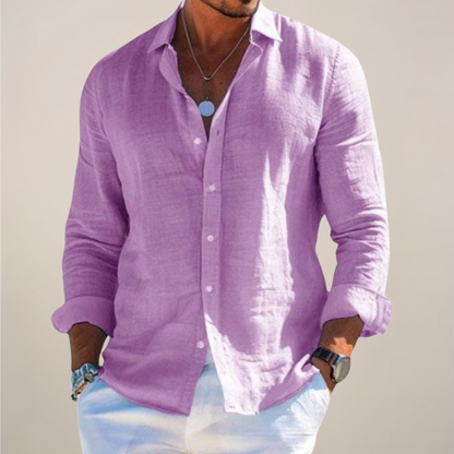 Camisa de lino de manga larga para hombre, ligera y transpirable para verano o diario