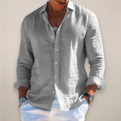Camisa de lino de manga larga para hombre, ligera y transpirable para verano o diario
