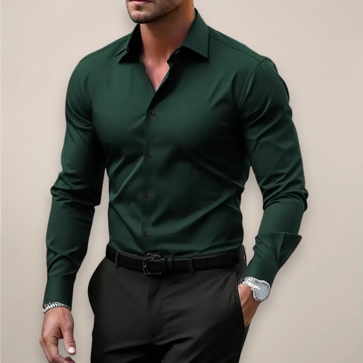 Camisa de primavera ajustada para hombre con corte entallado, tejido cómodo y estilo elegante