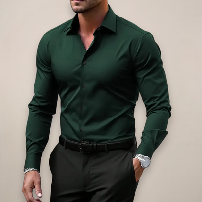 Camisa de primavera ajustada para hombre con corte entallado, tejido cómodo y estilo elegante