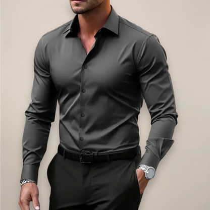 Camisa de primavera ajustada para hombre con corte entallado, tejido cómodo y estilo elegante