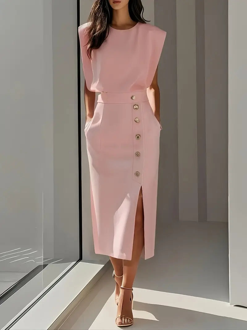Costo | Vestido Midi con Costado y Hendidura Elegante Fiesta