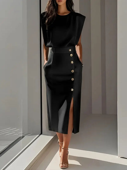 Costo | Vestido Midi con Costado y Hendidura Elegante Fiesta