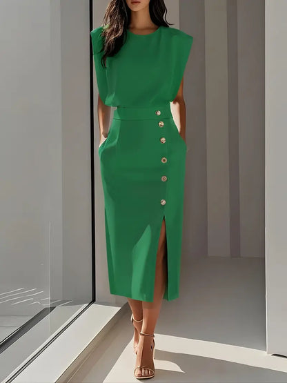 Costo | Vestido Midi con Costado y Hendidura Elegante Fiesta