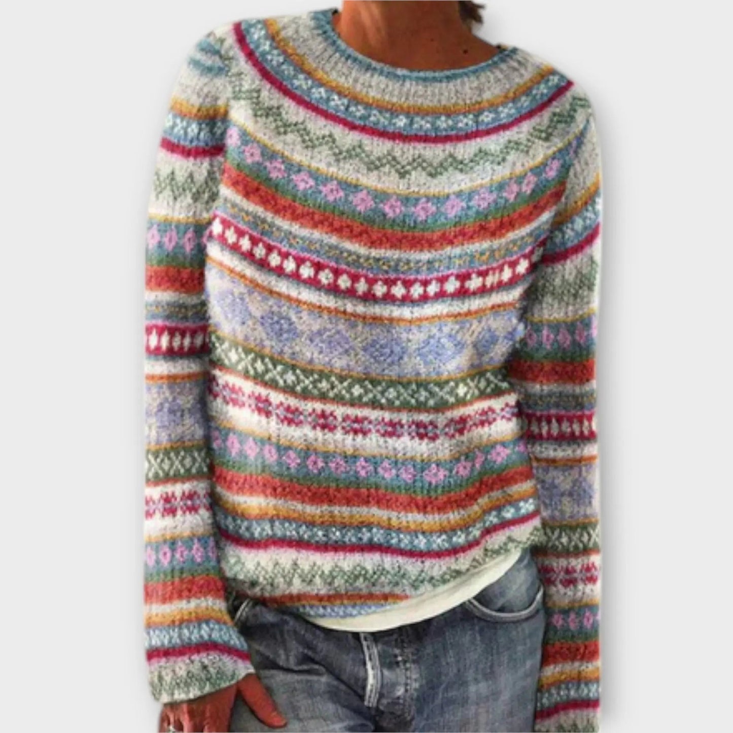 Mara | Jersey de Punto Vintage con Cuello Redondo para Mujer de Otoño
