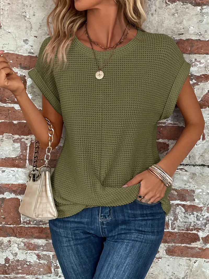 Camiseta Casual De Punto Welsh Para Mujer - Estilo Desenfadado