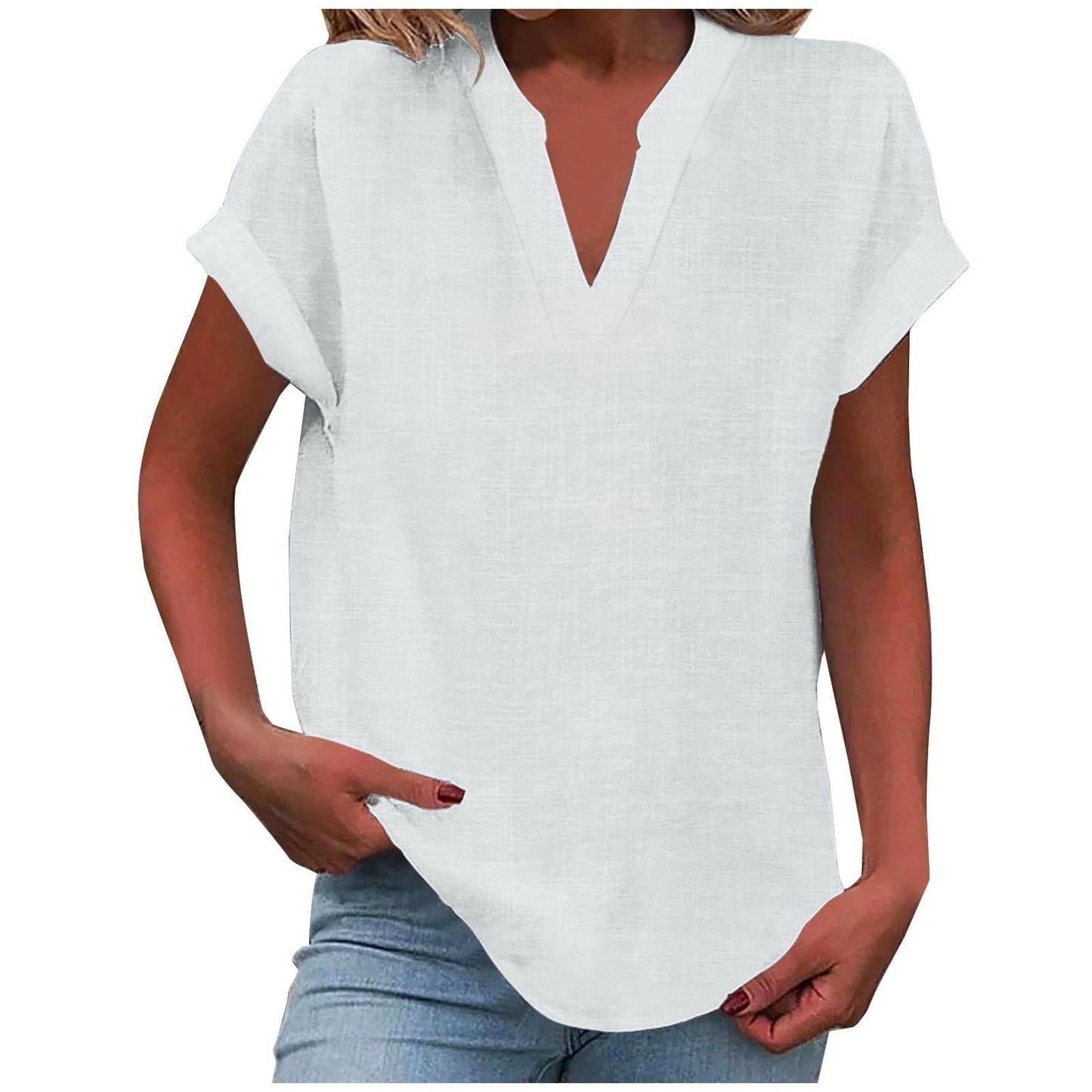 Blusa Relajada con Cuello en V Para Mujer - Estilo Desenfadado