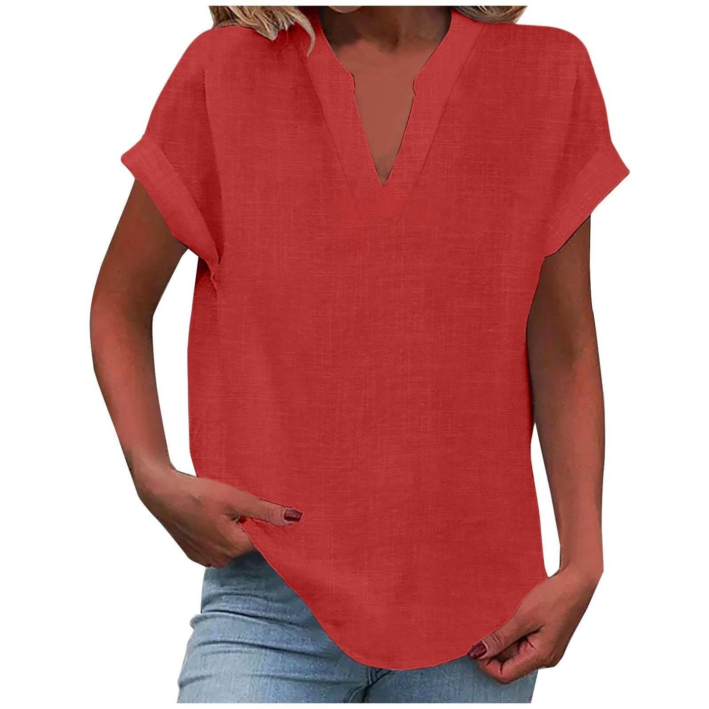 Blusa Relajada con Cuello en V Para Mujer - Estilo Desenfadado