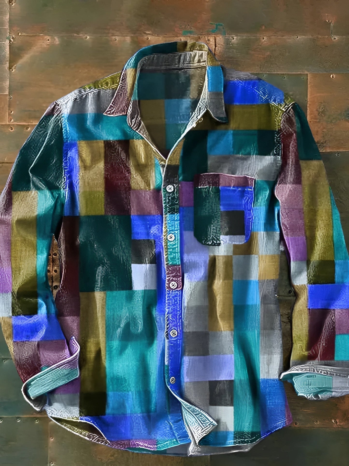 Camisa patchwork premium con botones para hombre - fresca y elegante