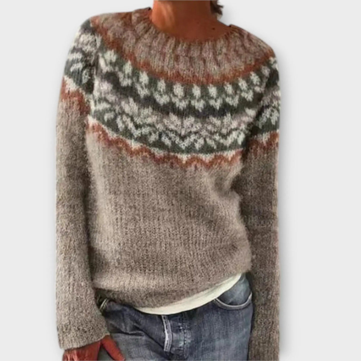 Mara | Jersey de Punto Vintage con Cuello Redondo para Mujer de Otoño