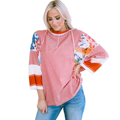 Blusa patchwork ligera con mangas murciélago para mujer, moderna y versátil para primavera o verano