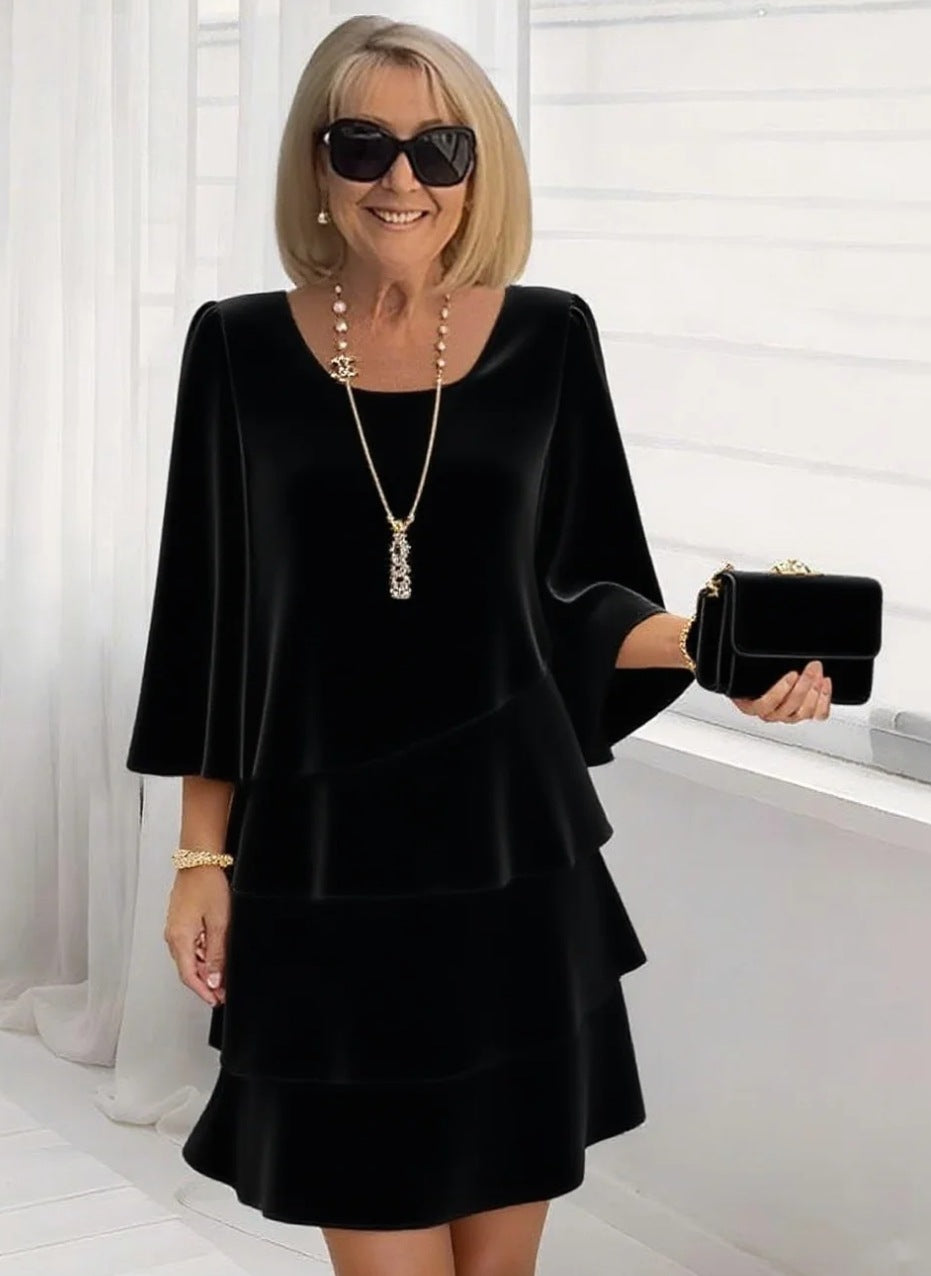 Elegante vestido midi con volantes