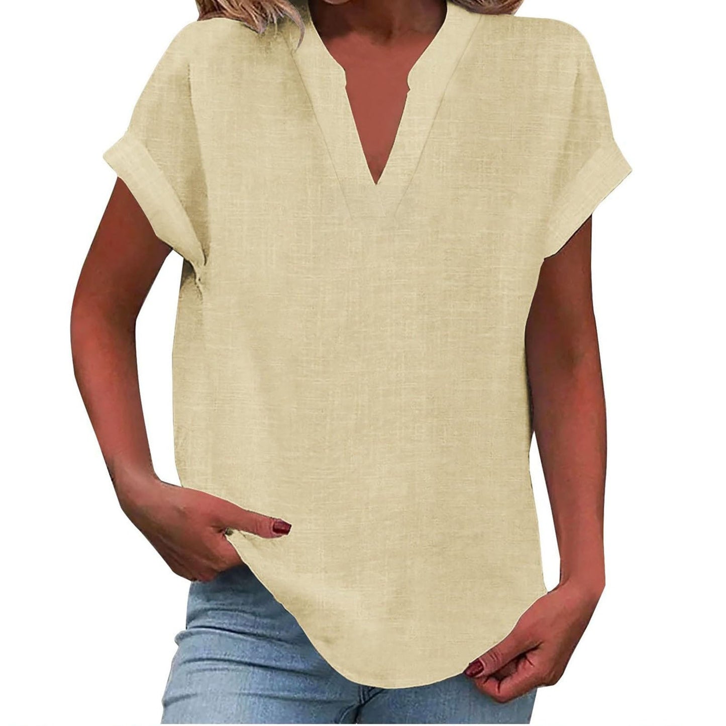 Blusa Relajada con Cuello en V Para Mujer - Estilo Desenfadado