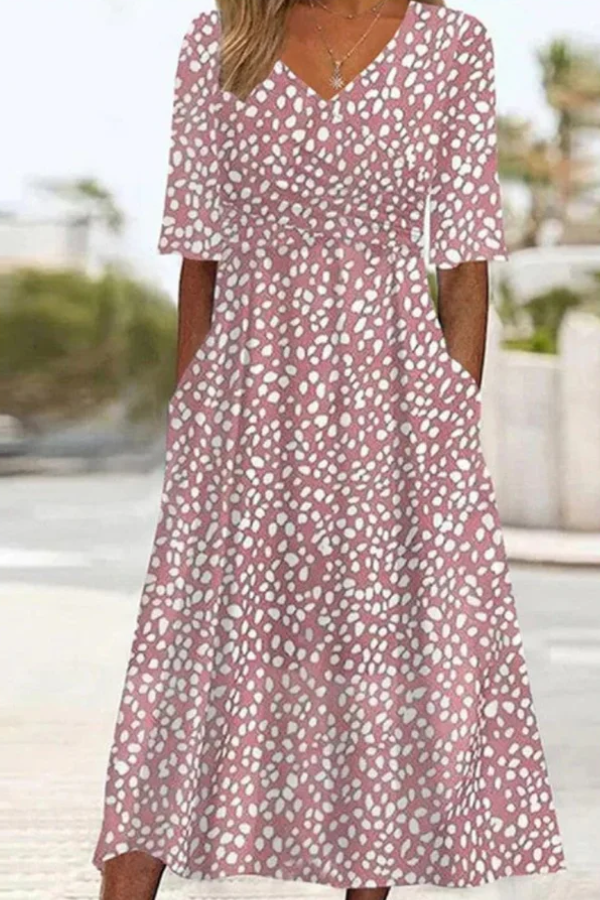 Flor | Vestido Midi de Lunares con Corte Elegante que Favorece la Barriga para Mujer
