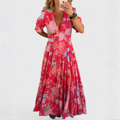 Vestido con flores con cuello en V