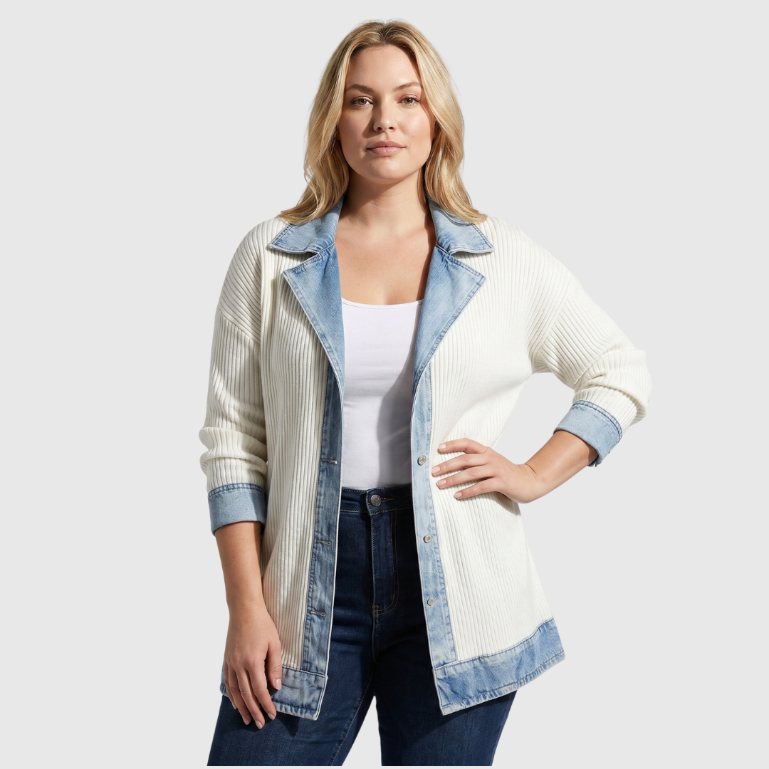 Bobbi | Chaqueta Denim Patchwork con Detalles de Punto para Mujer
