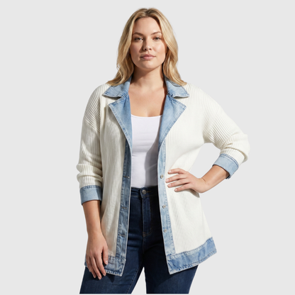 Bobbi | Chaqueta Denim Patchwork con Detalles de Punto para Mujer