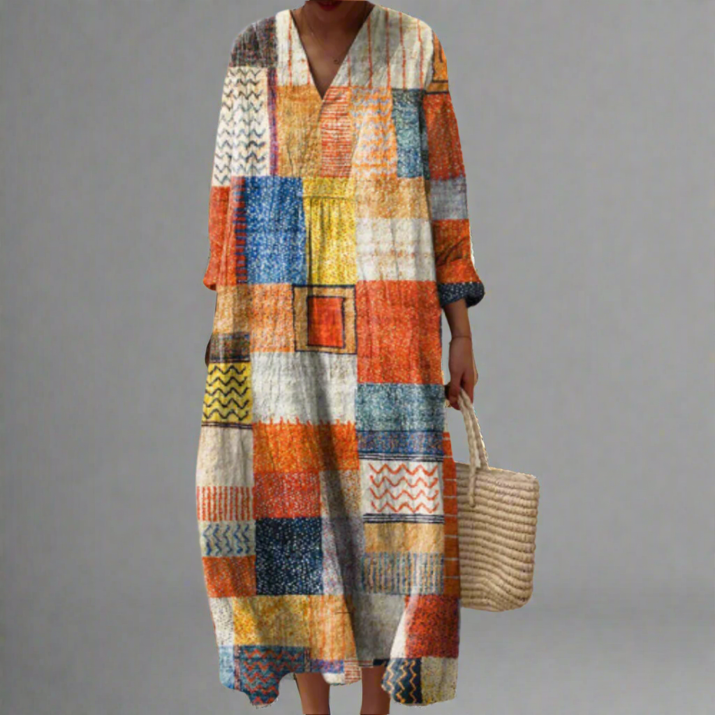 Vestido sofisticado con estampado geométrico para mujer, cómodo y elegante para diario