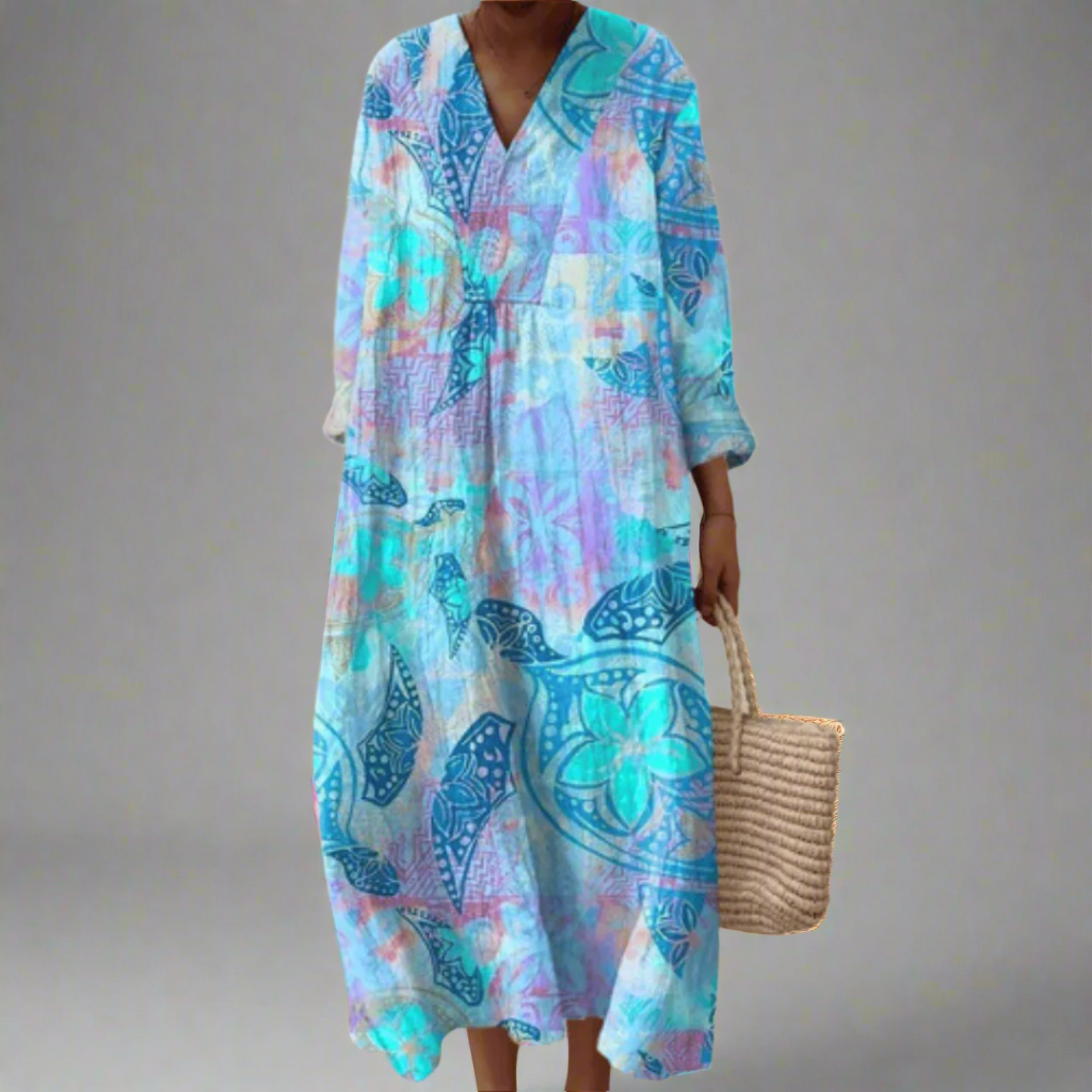 Vestido largo vintage con estampado geométrico para mujer, elegante y ligero para fiesta o verano