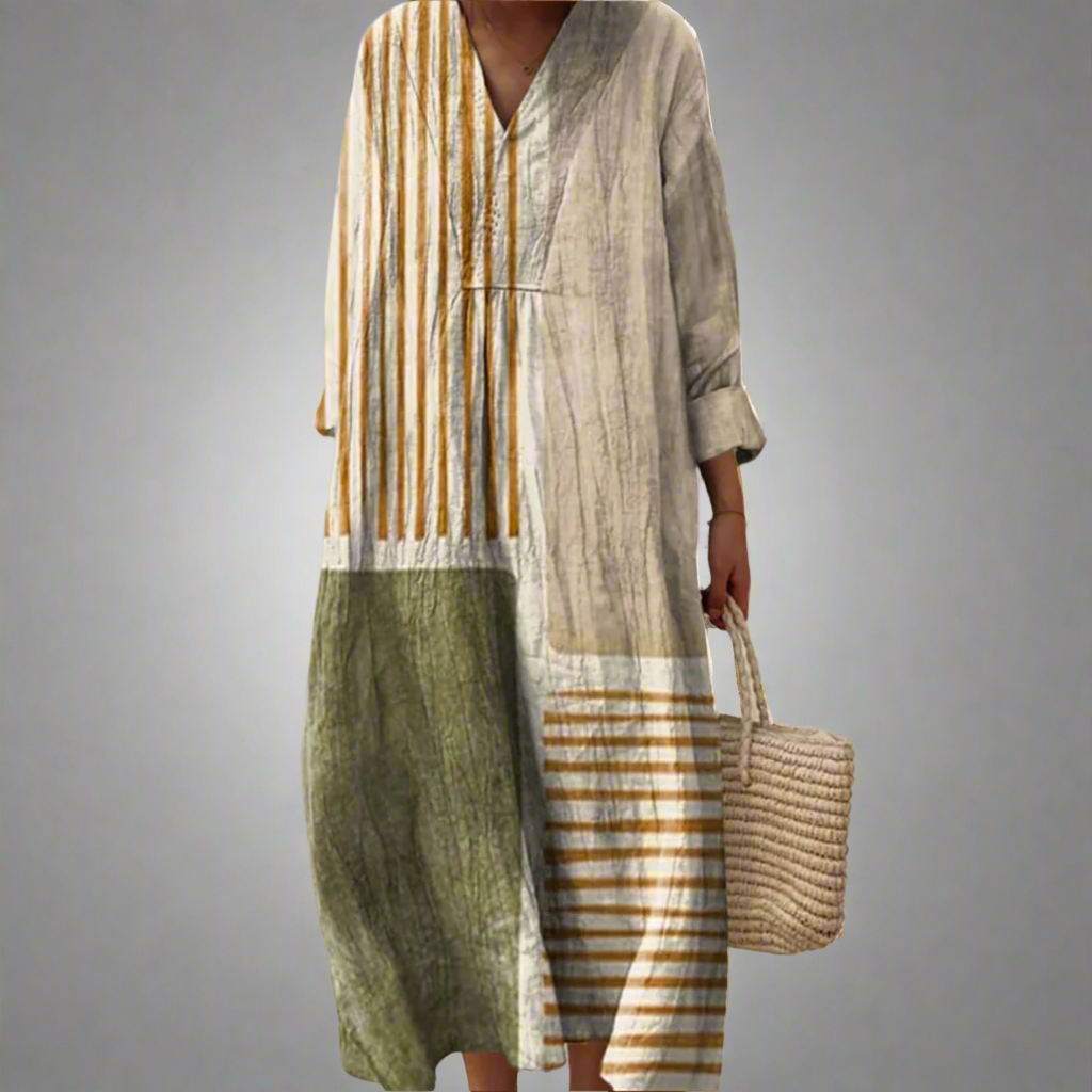 Vestido largo vintage con diseño geométrico para mujer, sofisticado y cómodo