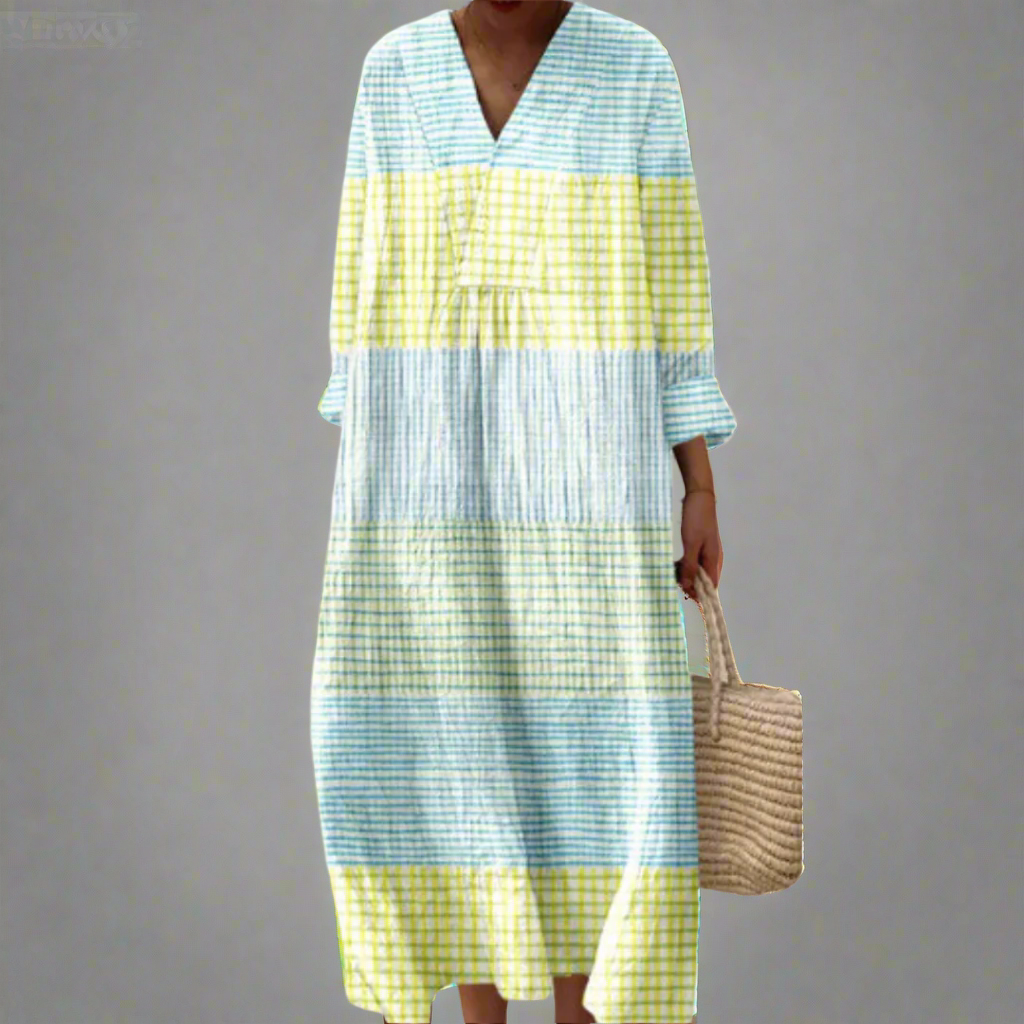 Vestido largo geométrico para mujer, ligero y refinado para trabajo o celebración