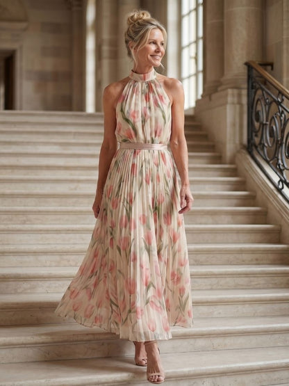 Vestido Midi Cuello Halter Floral | Estilo Elegante para Mujer