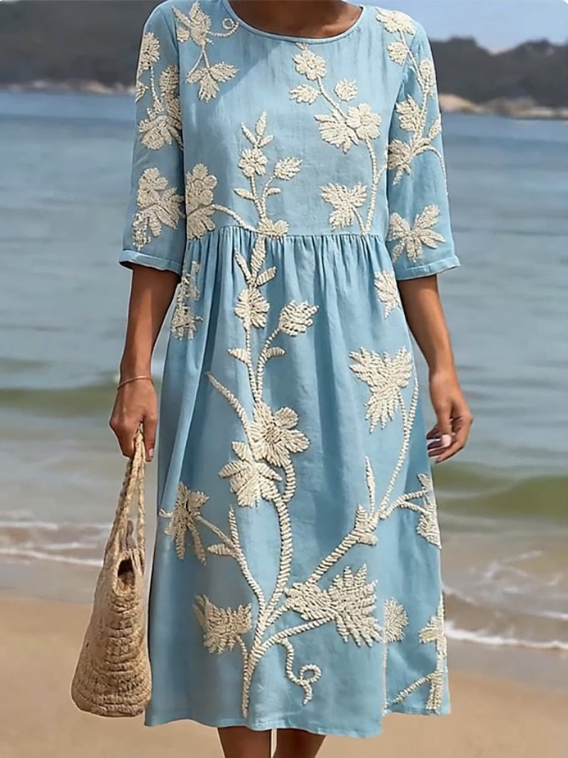 Valentina | Vestido Midi Fluido con Bordados Florales para Mujer de Vintage Elegante
