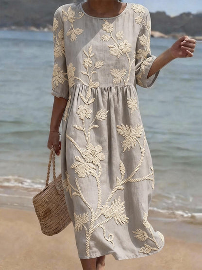 Valentina | Vestido Midi Fluido con Bordados Florales para Mujer de Vintage Elegante