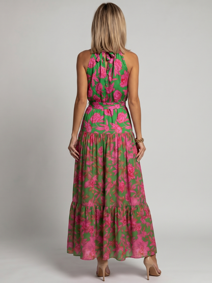 Vestido Midi con Drapeado y Cuello Halter | Diseño Elegante y Femenino