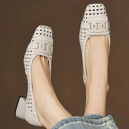 Solea | Sandalias de Cuero Trenzadas con Tacón Estable para Mujer