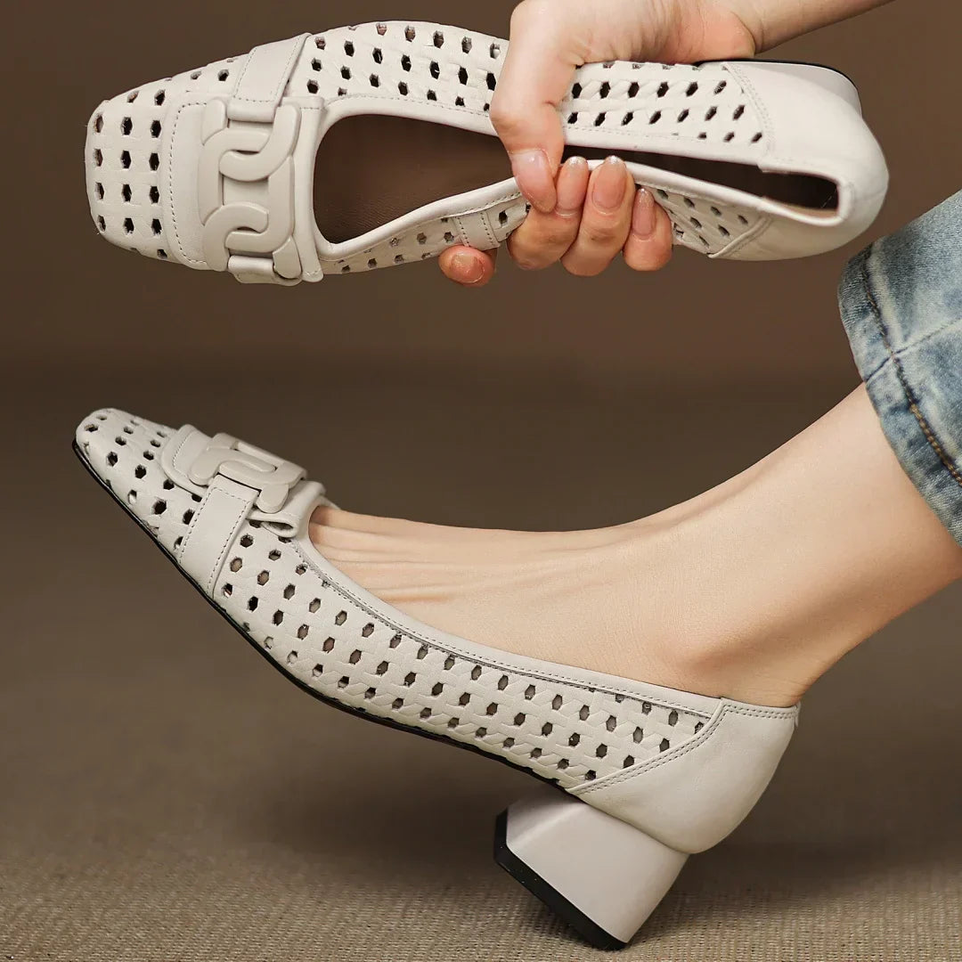 Solea | Sandalias de Cuero Trenzadas con Tacón Estable para Mujer