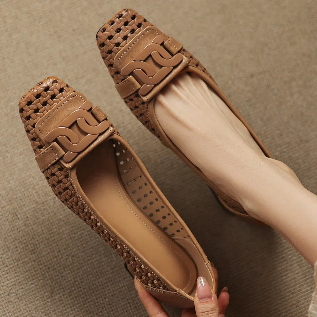 Solea | Sandalias de Cuero Trenzadas con Tacón Estable para Mujer