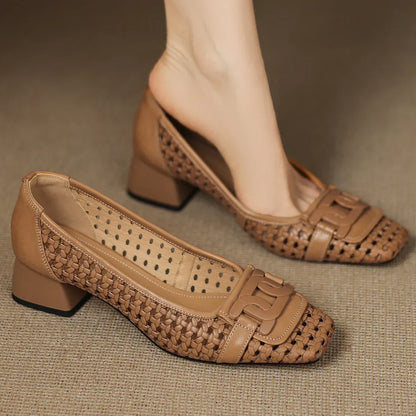 Solea | Sandalias de Cuero Trenzadas con Tacón Estable para Mujer