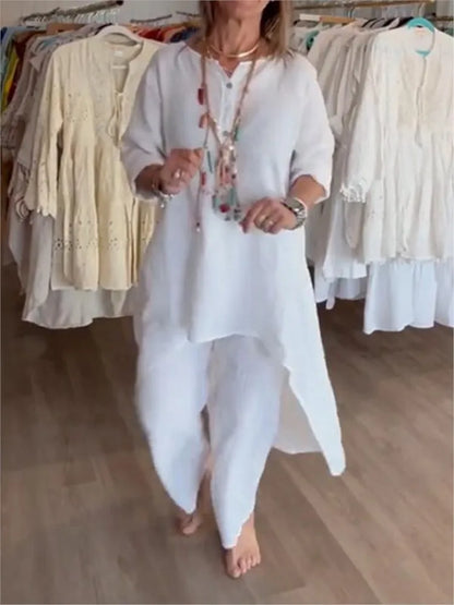 Conjunto de túnica holgada y pantalón para mujer, cómodo y versátil para uso diario