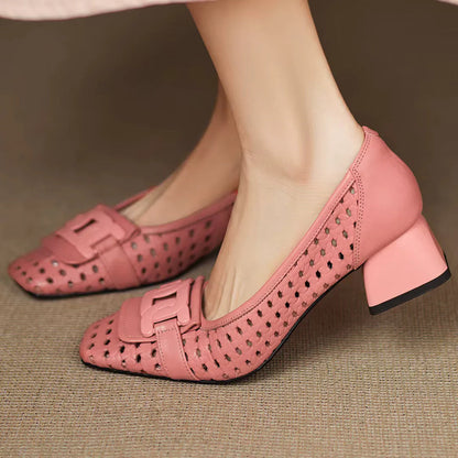 Solea | Sandalias de Cuero Trenzadas con Tacón Estable para Mujer