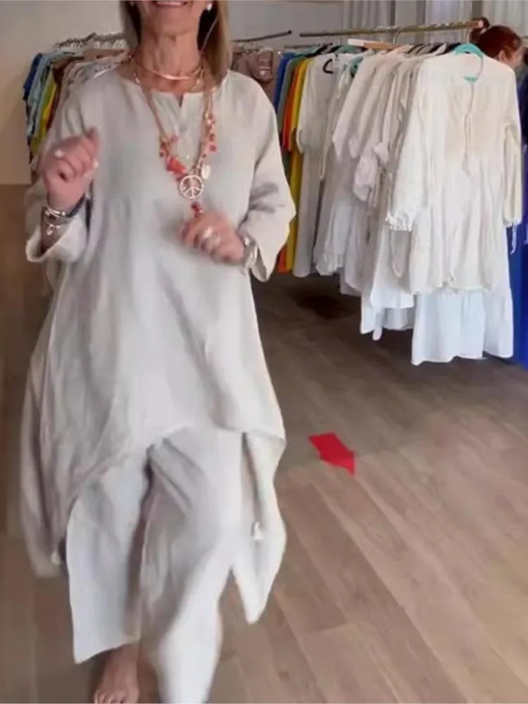 Conjunto de túnica holgada y pantalón para mujer, cómodo y versátil para uso diario