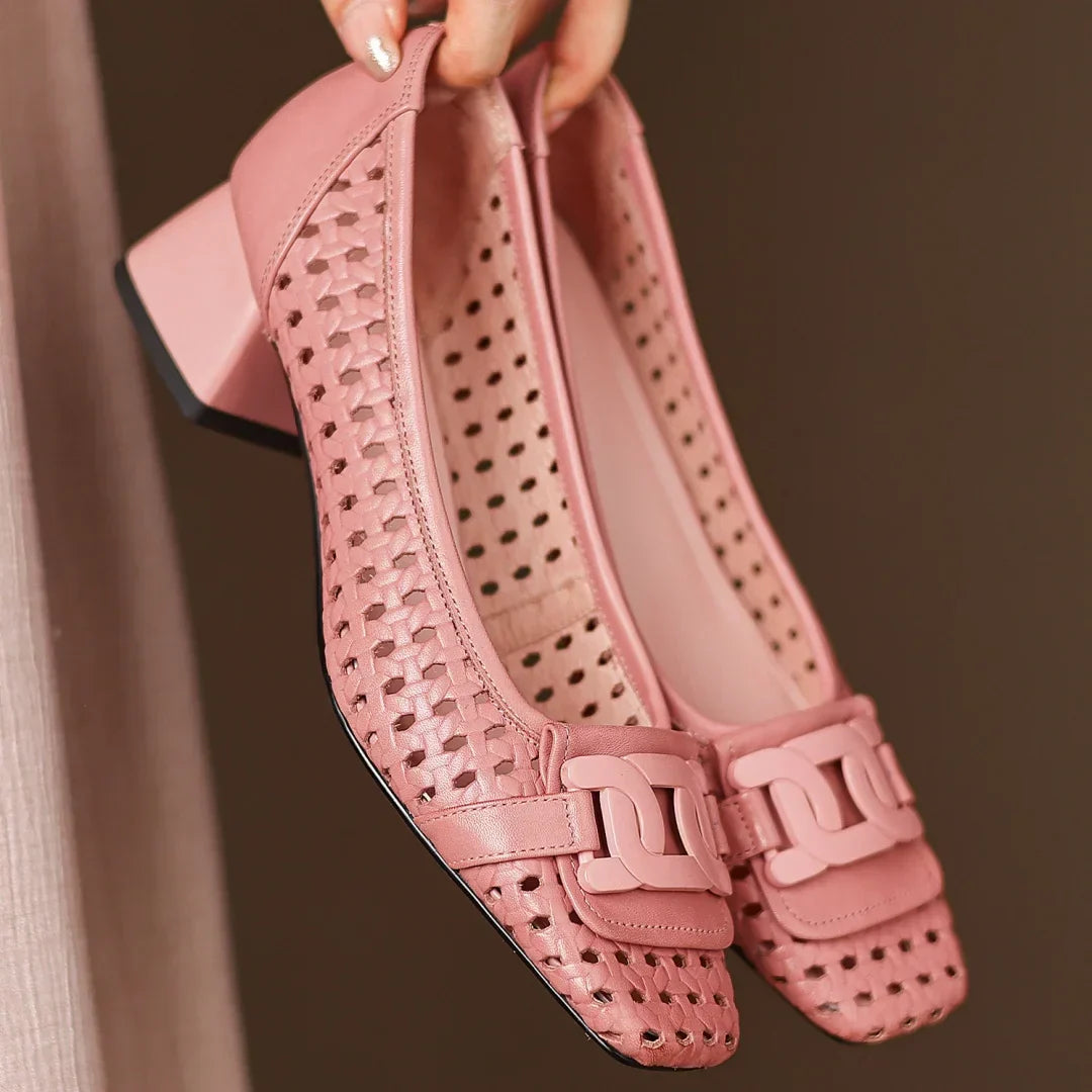 Solea | Sandalias de Cuero Trenzadas con Tacón Estable para Mujer