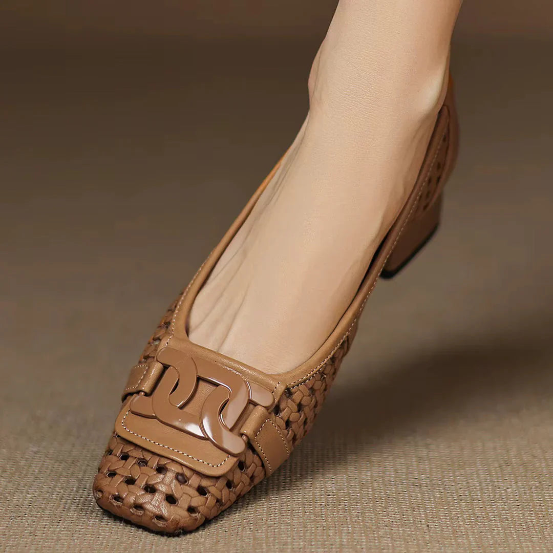 Solea | Sandalias de Cuero Trenzadas con Tacón Estable para Mujer