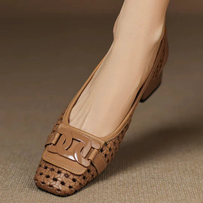 Solea | Sandalias de Cuero Trenzadas con Tacón Estable para Mujer