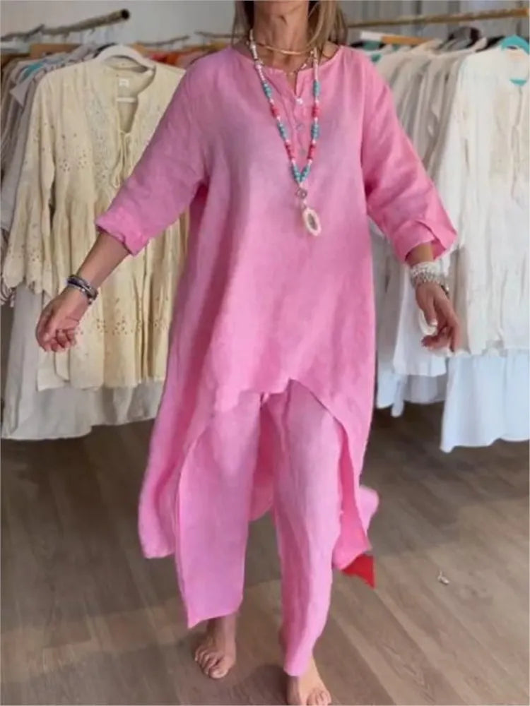Conjunto de túnica holgada y pantalón para mujer, cómodo y versátil para uso diario