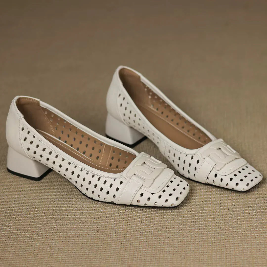 Solea | Sandalias de Cuero Trenzadas con Tacón Estable para Mujer
