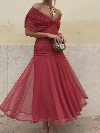 Vestido elegante para mujer, escote en V cruzado con falda fluida y caída ligera, ideal para fiesta o evento