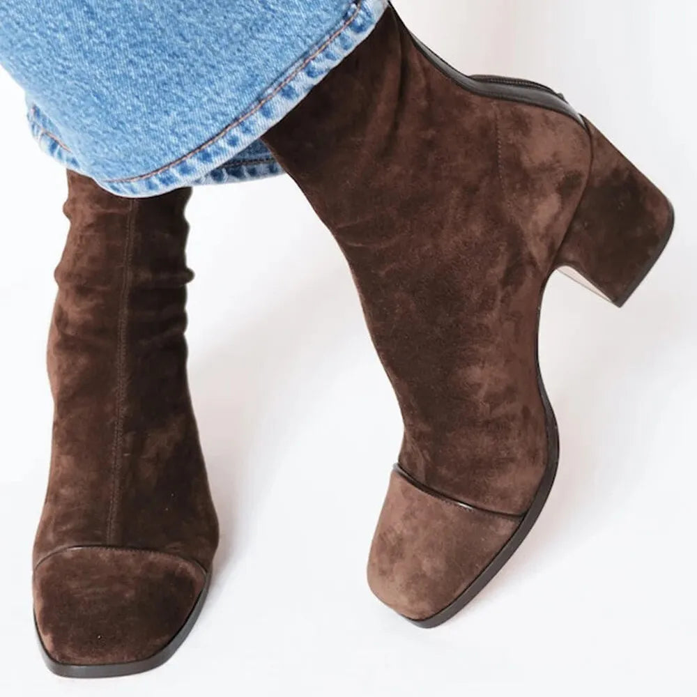 Botines de ante para mujer con tacón medio, elegantes y cómodos