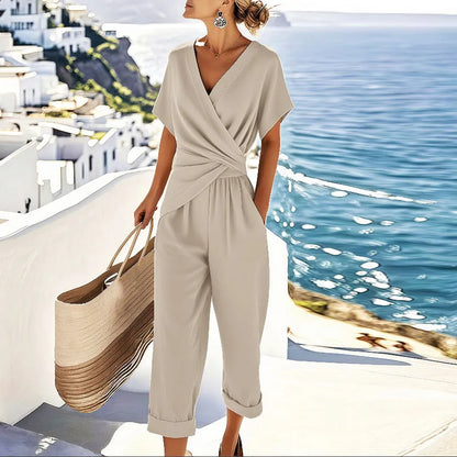 Set femenino de dos piezas con blusa elegante y pantalón de pierna ancha para mujer, cómodo y versátil para diario