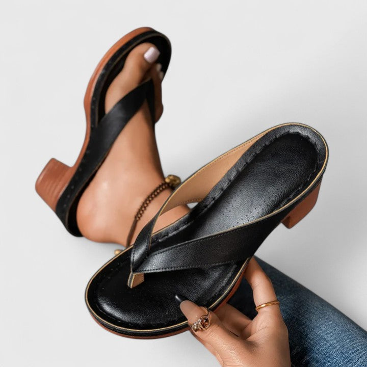 Sandalias de tacón ortopédico con tiras de cuero y soporte ergonómico para mujer, cómodas y elegantes para verano o diario