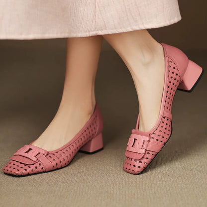 Solea | Sandalias de Cuero Trenzadas con Tacón Estable para Mujer