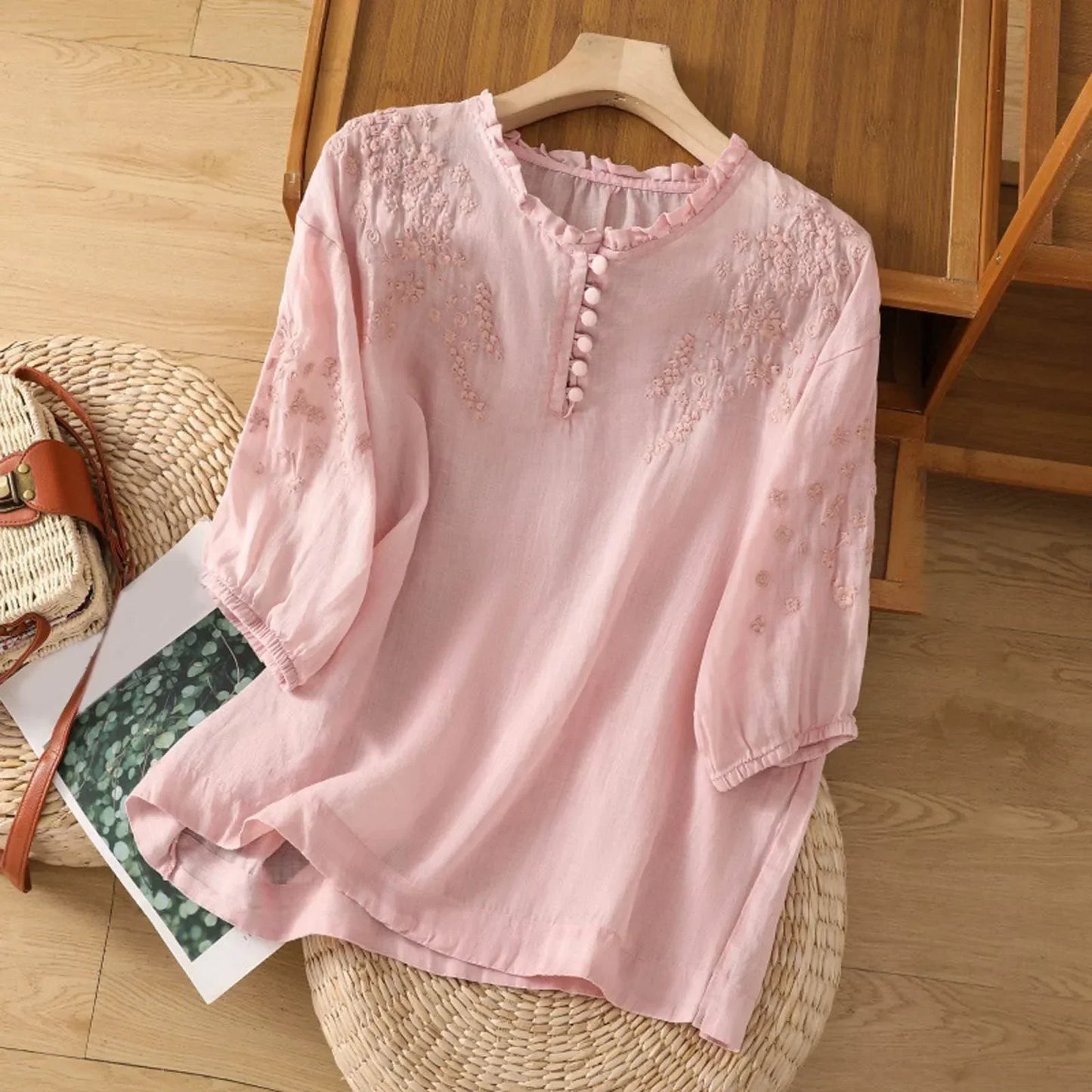 Blusa Floral Con Botones Delante Para Mujer - Elegante Y Femenina