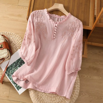 Blusa Floral Con Botones Delante Para Mujer - Elegante Y Femenina