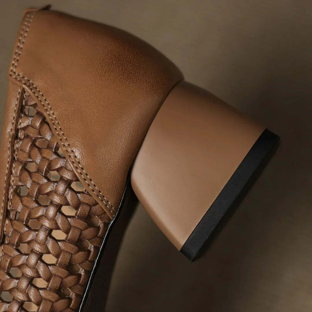Solea | Sandalias de Cuero Trenzadas con Tacón Estable para Mujer