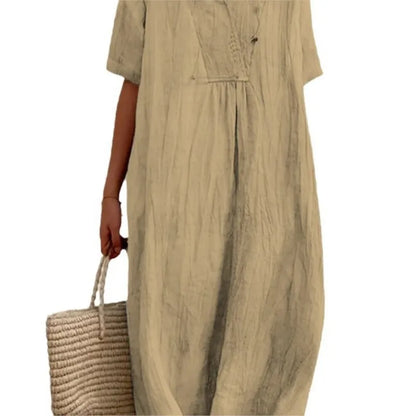 Vestido Informal con Textura de Lino y Escote en Pico | Estilo Relajado